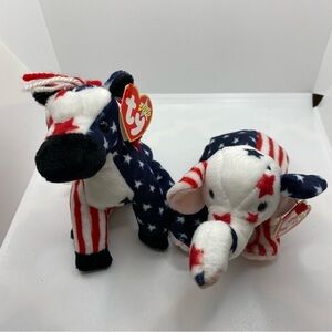 Ty Beanie Babies Lefty The Donkey & Righty The Elephant